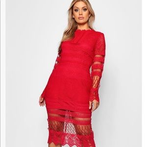 Plus Lace Paneled Midi Dress